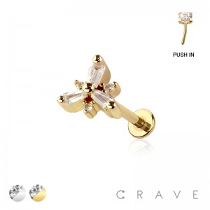 SNOWFLAKE STARLIGHT TOP THREADLESS (PUSH IN) 316L SURGICAL STEEL LABRET SET